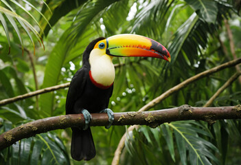 Naklejka premium Toekan in a tropical jungle 