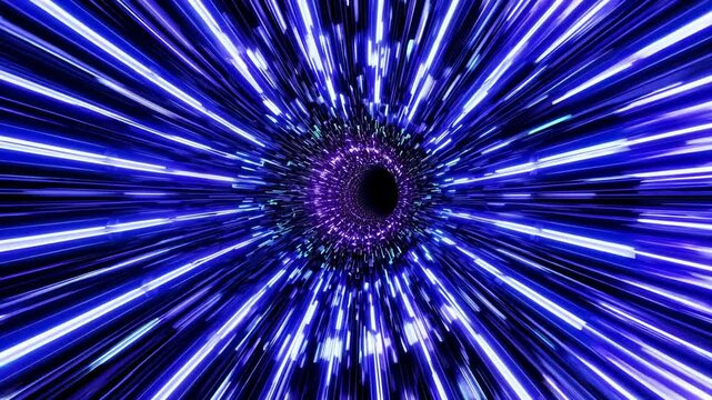 A mesmerizing black hole surrounded by colorful, swirling energy beams, creating a stunning cosmic vortex. Concept of astrophysics and space-time distortion