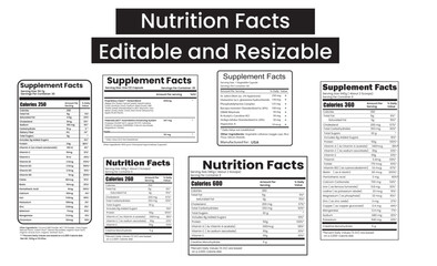 Nutrition facts template, Supplement facts template , Vitamin facts ,Label Design 