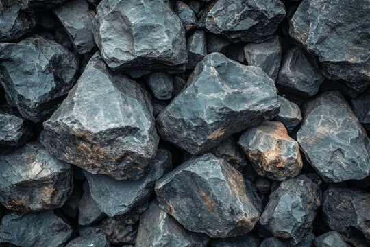 Pile of dark rocks with textured surface. Neural network AI generated