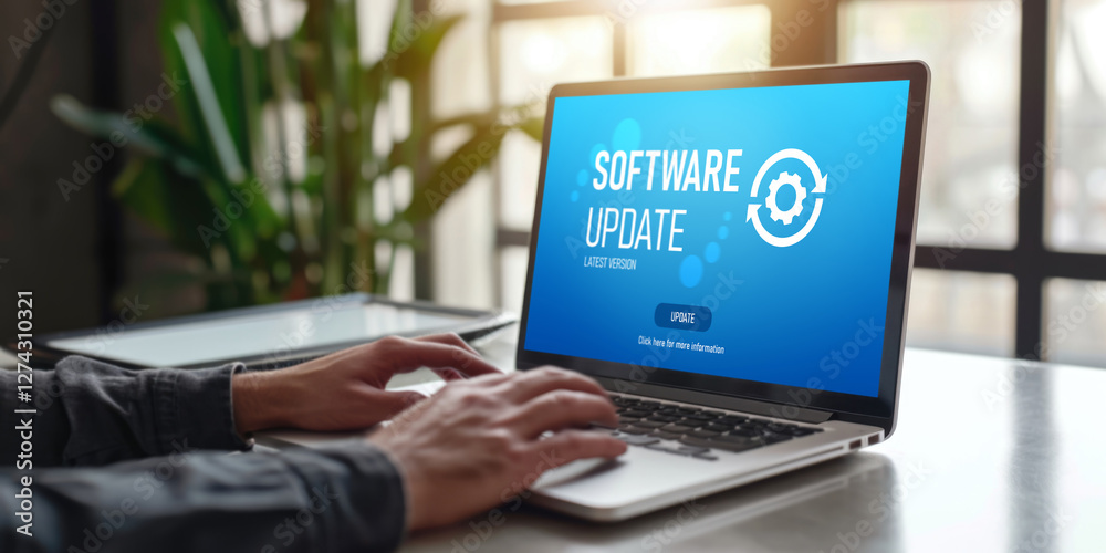Poster software update on computer for brisk version of device software upgrade