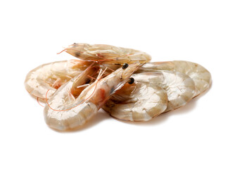 Fresh raw shrimps isolated on white. Sea food