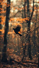 Fototapeta premium A mesmerizing swarm of tiny fireflies elegantly forming the silhouette of a bird in mid flight