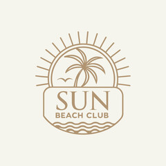 summer beach club,sun beach club,beach club silhouette logo vector line art logo design