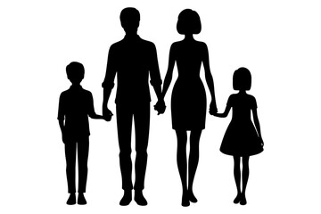 Silhouette of a family with a man, woman, son, and daughter holding hands vector illustration