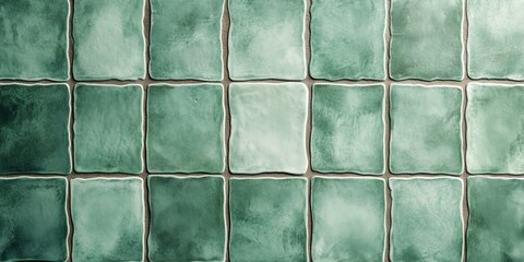Aged and worn, this textured tiled wall exudes a classic charm with its greenish hue and weathered texture.