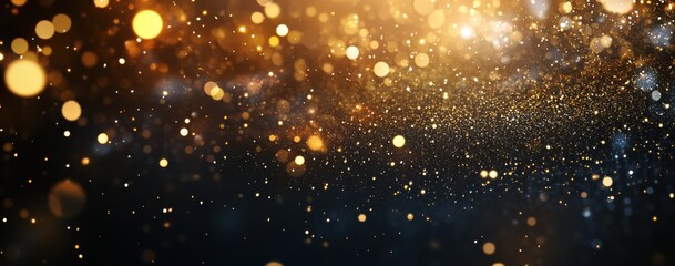 Obraz premium Beautiful abstract background with golden glitter particles and soft bokeh effect creating a magical and festive atmosphere in a dreamy setting