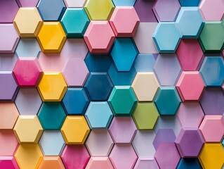 Seamless geometric hexagonal tile texture with sharp angles and vibrant colors