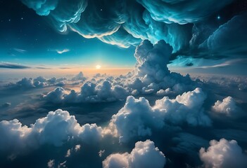 Naklejka premium Celestial Dreamscape, A Breathtaking View Above the Cloud Layer with Starry Sky