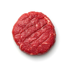Fototapeta premium Top view raw hamburger meat isolated on white background
