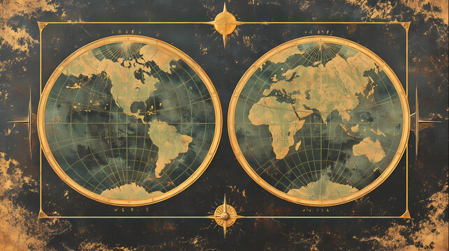 Fototapeta Vintage Globe Map: A classic, aged map of the world, rendered in a vintage style, offering a unique perspective on the earth. Featuring intricate details and a sense of historical exploration.