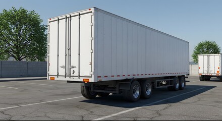 Semi-trailer Truck in Parking Lot Delivering Goods for Transportation