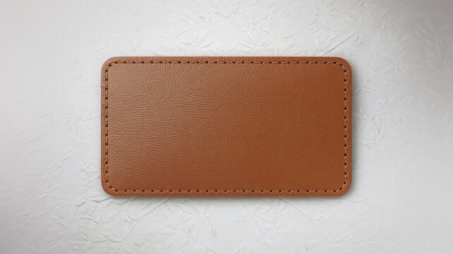 brown rectangular leather patch mock-up template on a white background.	
