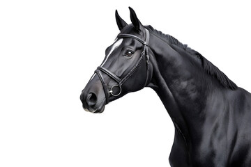 Obraz premium Closeup black horse head isolated on white background
