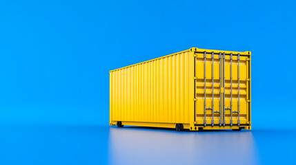 Yellow metal Cargo ship container mockup, side view, isolated on white background