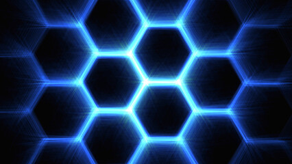 Background in the form of a blue hexagon with a neon effect. Generative AI.