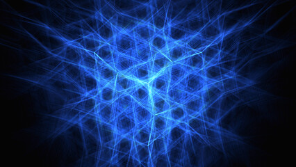 Abstract blue lines with neon effect. Generative AI.