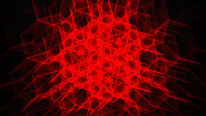 Red hexagonal background formed from lines. Generative AI.