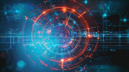 Fototapeta premium Futuristic Abstract Background with Circular Shapes and Bright Lines in Blue and Orange Tones