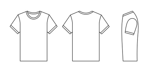 t-shirt front, back and side view icons editable stroke. vector thin line icons for design, branding, marketing, web, app, ui etc.