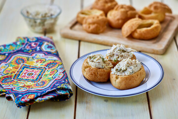 chicken salad stuffed pastry puffs