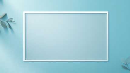 White Frame Minimalist Blue Background Greenery