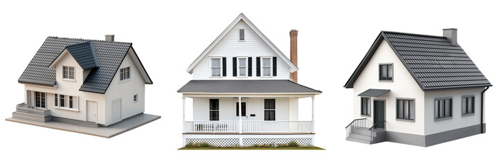 Set of a simple house model, isolated on transparent background.