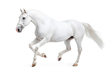 Obraz premium White horse galloping isolated on white background