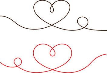 Heart line divider vector set illustration, heart border, continuous line art heart banner