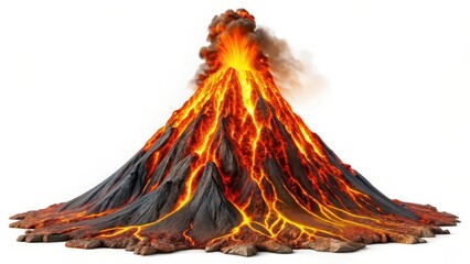 Erupting Volcano on White Background