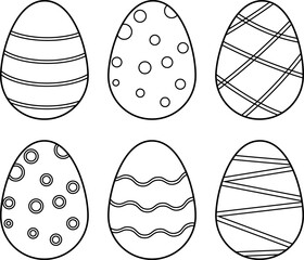 Outline set of decorated easter eggs. Vector illustration with transparent background.	