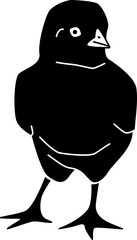 Silhouette of standing little chick. Vector illustration with transparent background.