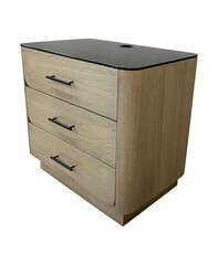 wooden cabinet with drawers on white and transparent background