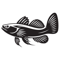 Striking Goby fish silhouette with delicate fins - Goby fish illustration - Minimalist Goby vector - Fish silhouette

