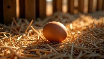 Brown Egg on Straw in Chicken Coop