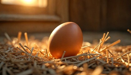 Brown Egg in Nest with Soft Light