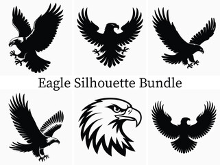 Obraz premium Majestic American Eagle Silhouette Clipart Bundle Design, Patriotic and Powerful Illustration
