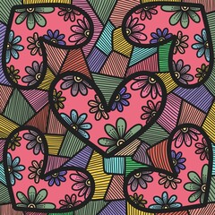 Flowers on a pink heart on a colorful graphic pattern