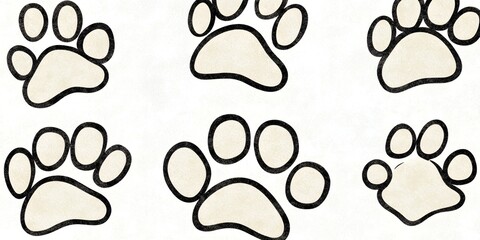 Naklejka premium Adorable Beige Paw Prints on White Background Cute Pet Design Seamless Pattern