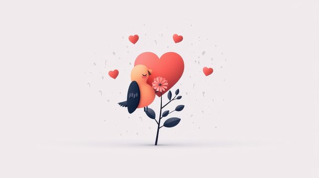Joyful parrot with heart nature digital art whimsical close-up cute animal concept