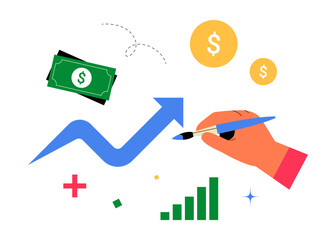 Financial Growth Elements In Flat Vector Illustration Symbolizing Business Success, Investment, And Economic Progress, Isolated On White Background