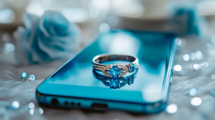 Diamond ring with blue reflection