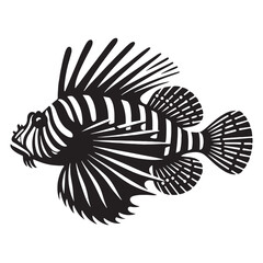 Captivating Lionfish silhouette, an underwater marvel - Lionfish illustration - Minimalist Lionfish vector - Fish silhouette
