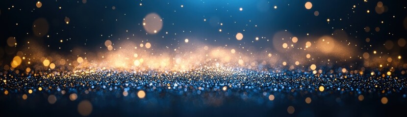 Glimmering Sparkles on a Dark Background with Vibrant Blue and Gold Colors Captivating the Eye and Inviting a Sense of Wonder and Magic