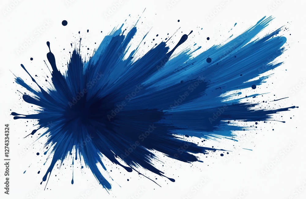 Leinwandbilder dark blue paint splashes isolated on white background in abstract illustration. indigo color design 