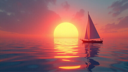 Fototapeta premium sailing boat at sunset
