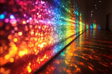 Colorful light pattern projected on a textured wall creating an artistic visual display