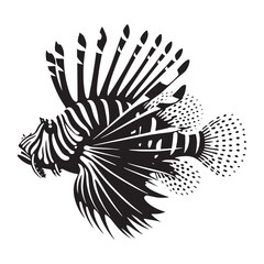 Majestic Lionfish silhouette with flowing fins - Lionfish illustration - Minimalist Lionfish vector - Fish silhouette
