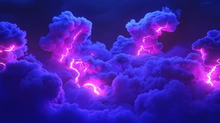Purple Clouds Illuminated by Neon Pink Lightning