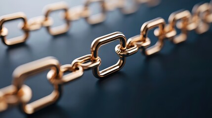 Fototapeta premium A close-up image of a metallic chain with square links, showcasing its smooth texture and shiny surface against a dark background.
